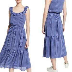 Michael Kors Striped Blue Ruffle Sleeveless Dress - Size M